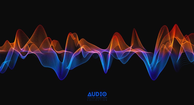 Vetor grátis onda sonora de áudio 3d oscilação de pulso de música colorida padrão de impulso brilhante