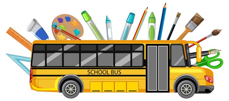 Vetor grátis ônibus escolar com suprimentos