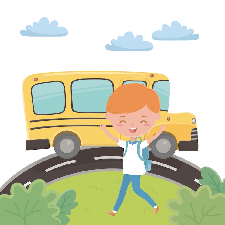 Vetor grátis ônibus escolar e menino