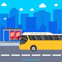 Vetor grátis Ônibus urbano e ponto de ônibus com design plano