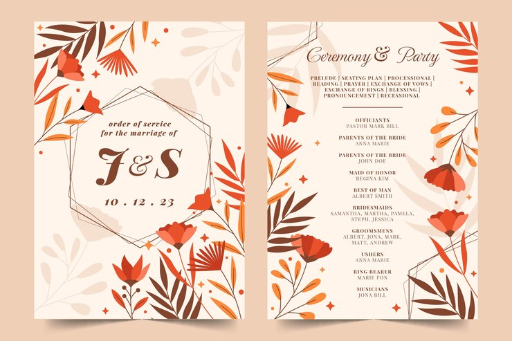 Vetor grátis ordem de serviço de casamento de design plano
