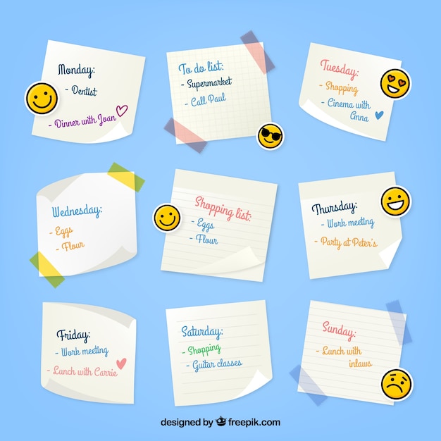 Organizador semanal com emoticons