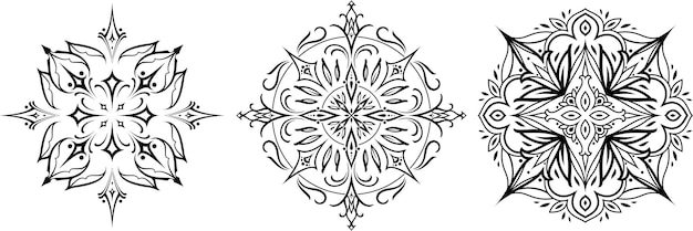 Ornamento de vetor em preto sobre fundo branco. redondo padrão de ornamento. conjunto de mandala circular sobre fundo azul. mandala de vetor. mandala com padrões florais. modelo de ioga. embalar mandalas