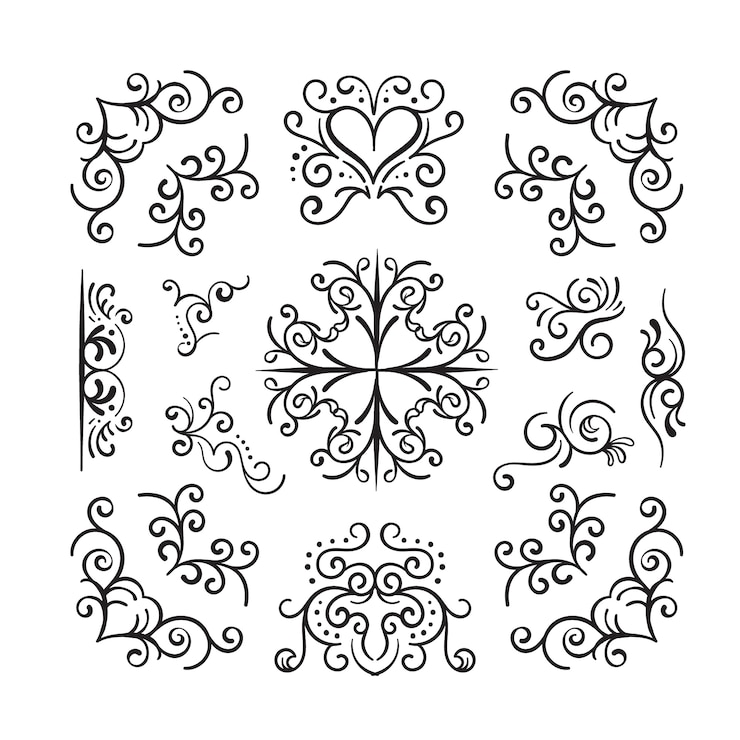 Vetor grátis ornamentos de álbum de casamento desenhados à mão