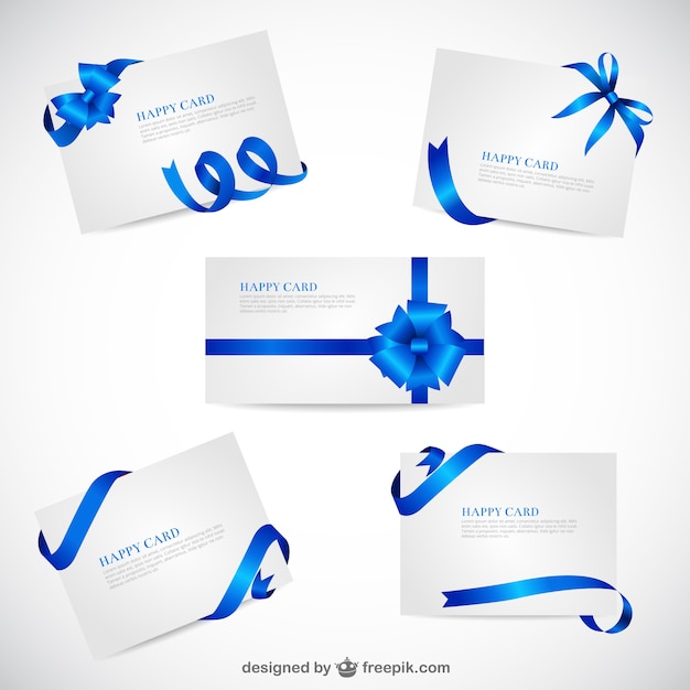 Os cartões modelo com fitas azuis