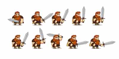 Vetor grátis os ícones do jogo definem a sequência do ciclo de caminhada viking