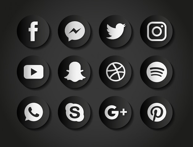 Vetor grátis os ícones pretos de mídia social