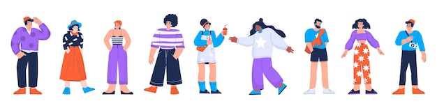 Os jovens agrupam diversos personagens elegantes