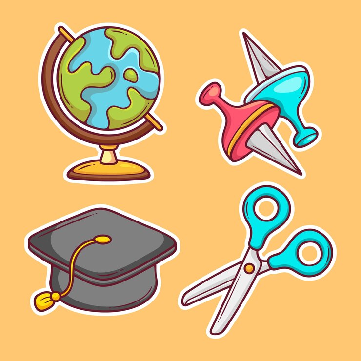 Vetor grátis os sitckers de volta às aulas com um estilo desenhado à mão