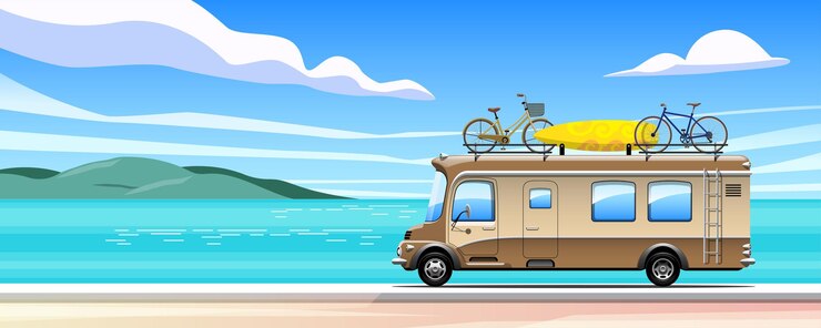 Vetor grátis os turistas são equipados com equipamentos para transportar bicicletas em seus carros para fazer um passeio panorâmico em atrações turísticas. design de ilustração vetorial plana