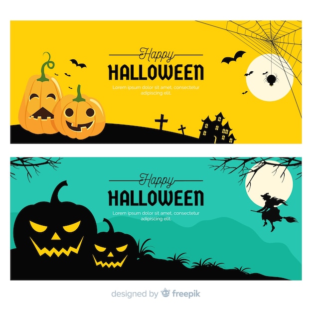 Ótimos banners de halloween com design plano