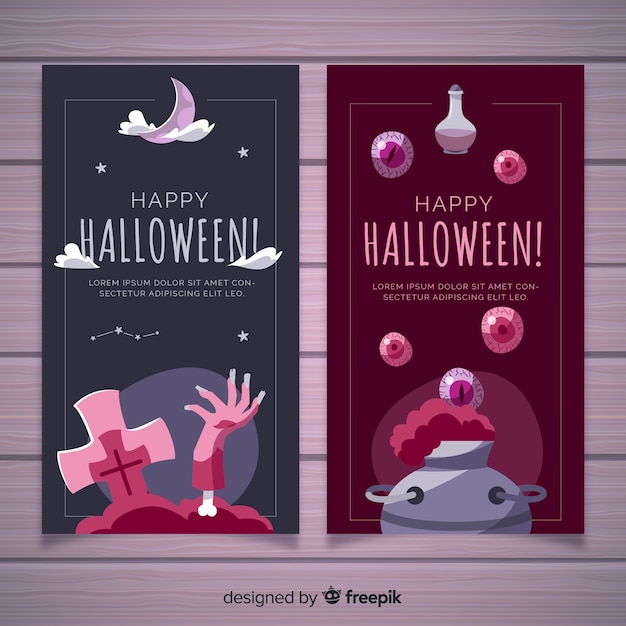 Vetor grátis Ótimos banners de halloween com design plano