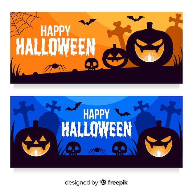 Vetor grátis Ótimos banners de halloween com design plano