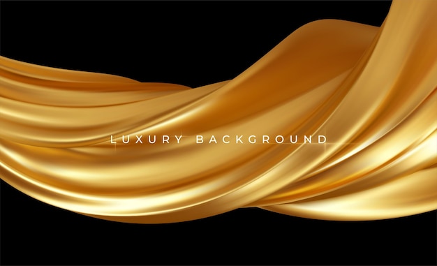Ouro metálico seda fluindo onda luxo moderno.