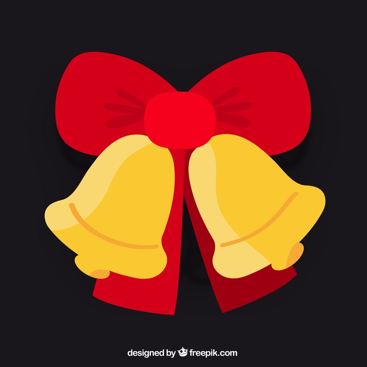 Vetor grátis ouro sinos de natal com curva vermelha vector