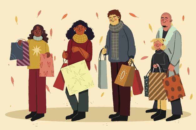 Outono pessoas comprando ilustração