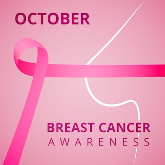 Outubro, mês de conscientização sobre o câncer de mama. dia internacional contra o câncer de mama. silhueta dos seios da mulher. fita rosa da consciência. ilustração vetorial. cartaz, anúncio, mídia social, capa. eps10.