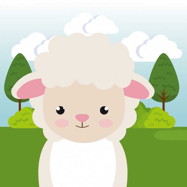 Vetor grátis ovelhas no caráter de paisagem de campo