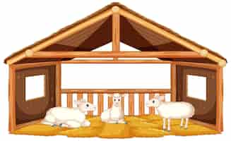 Vetor grátis ovelhas no estábulo uma ilustração de desenho vetorial
