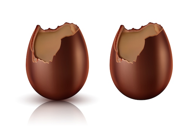 Ovo de chocolate inteiro e mordido vetor realista