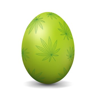 Ovo de galinha verde com folha de cannabis para a páscoa ovo realista e volumétrico