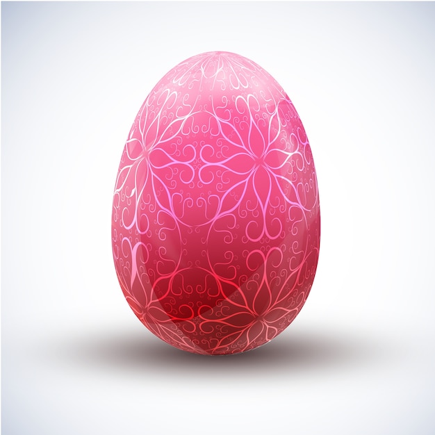 Vetor grátis ovo de páscoa feliz rosa com um ícone de ornamento bonito na ilustração vetorial realista de superfície de luz