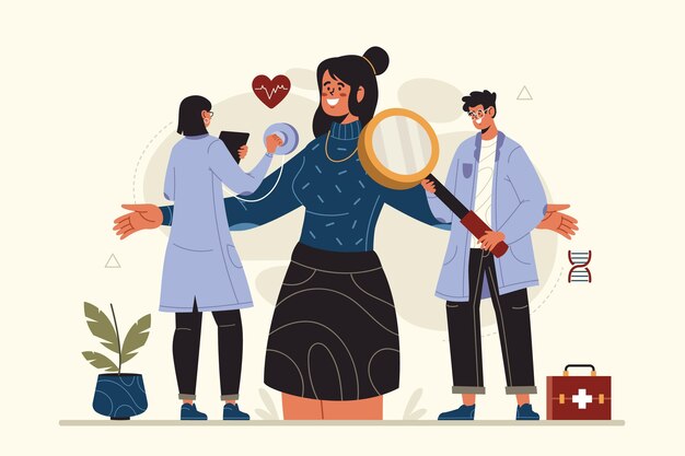 Paciente desenhado à mão plana fazendo um exame médico