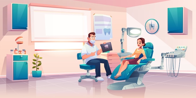 Paciente na ilustração de consultório dentista