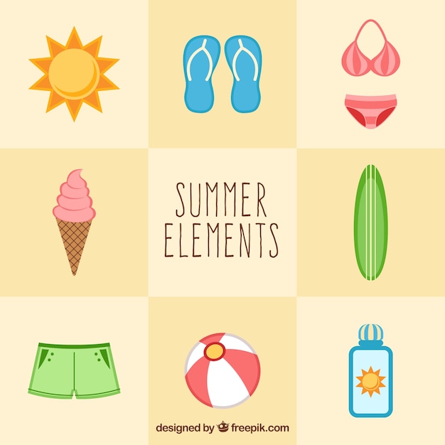 Pack com diferentes tipos de elementos de verão