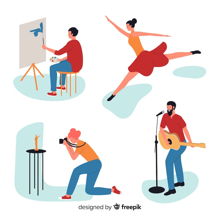Vetor grátis pack de artistas no trabalho