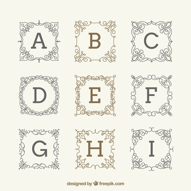 Pack de monogramas vintage elegantes