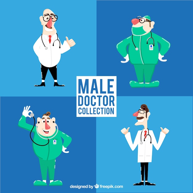 Vetor grátis pack de personagens masculinos de médicos e cirurgiões