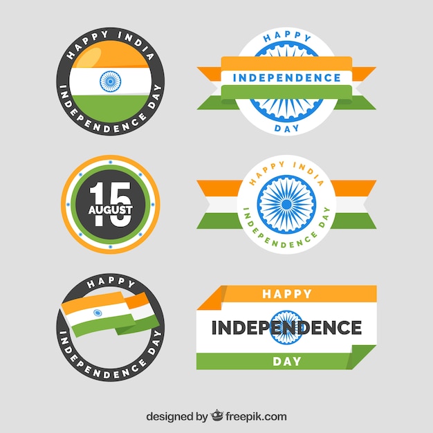 Pack de seis emblemas do dia da independência da índia