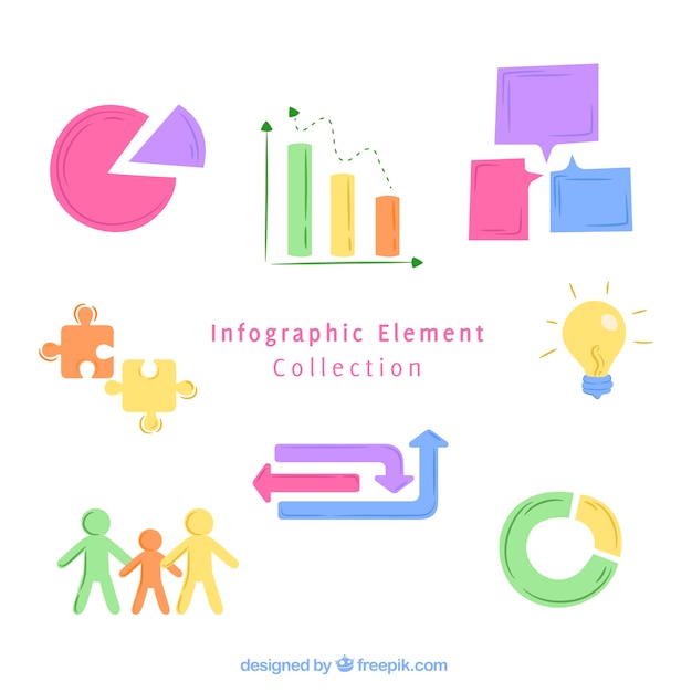 Pack of desenhado à mão cores elementos de infographic