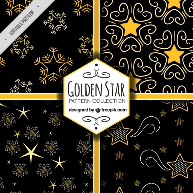 Vetor grátis pack of ornamentais estrelas padrões dourados
