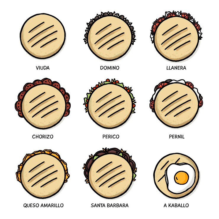 Vetor grátis pacote arepas desenhado à mão