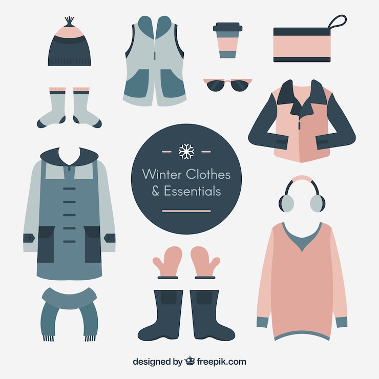 Vetor grátis pacote bonito de roupas básicas de inverno