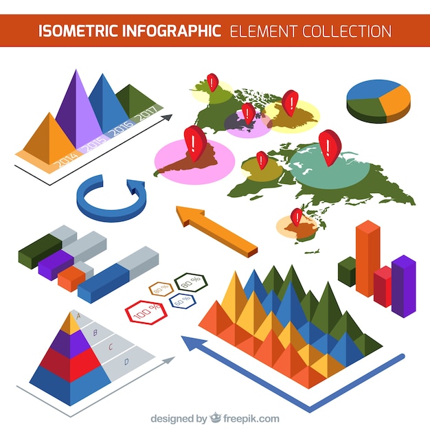 Vetor grátis pacote colorido de elementos infográfico isométricos