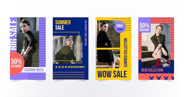 Pacote colorido de histórias de venda de moda com foto