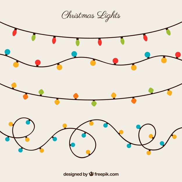 Pacote colorido de luzes de Natal lisas