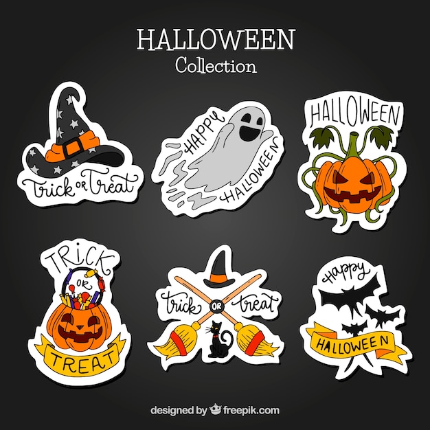 Pacote de adesivos desenhados a mão no halloween