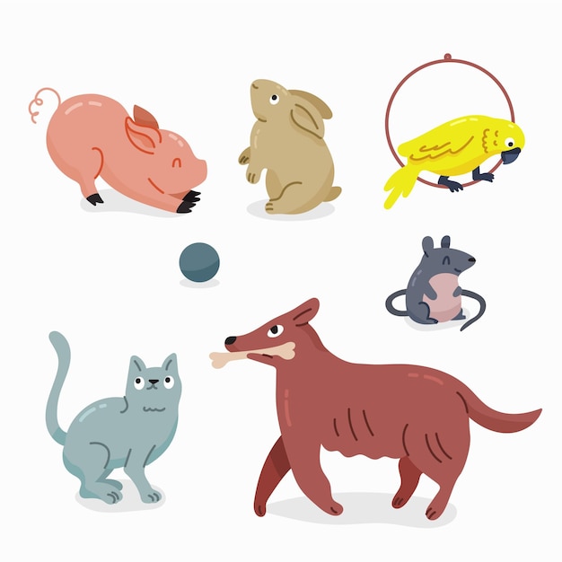 Vetor grátis pacote de animais diferentes de ilustração design plano