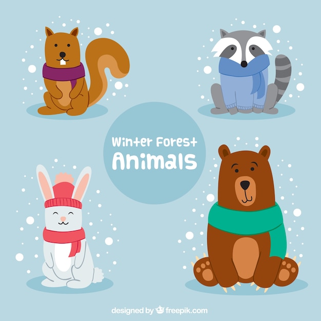 Vetor grátis pacote de animais do inverno