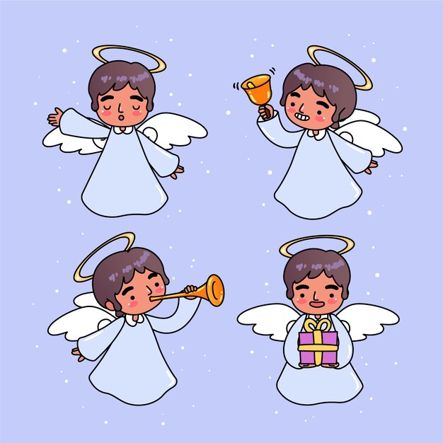 Pacote de anjo de natal desenhada de mão