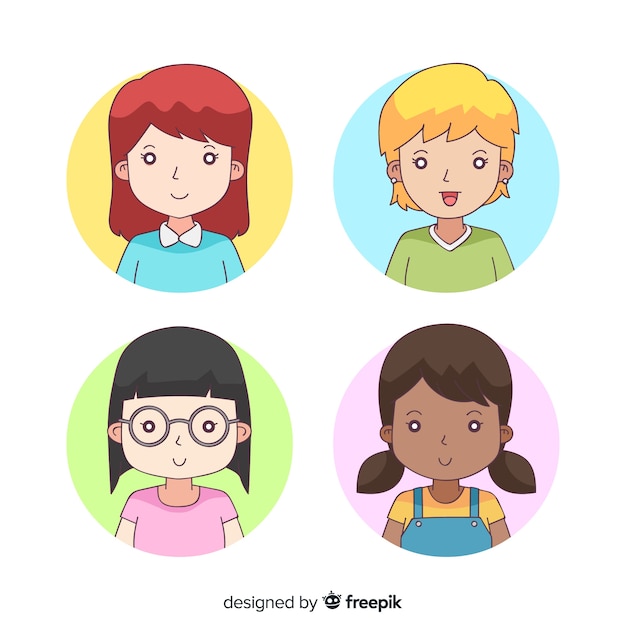 Pacote de avatar de mulher dos desenhos animados