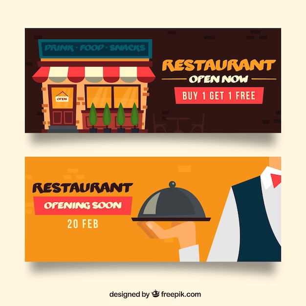 Pacote de banner de restaurante com design plano