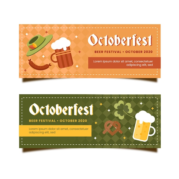 Pacote de banners de oktoberfest de design plano