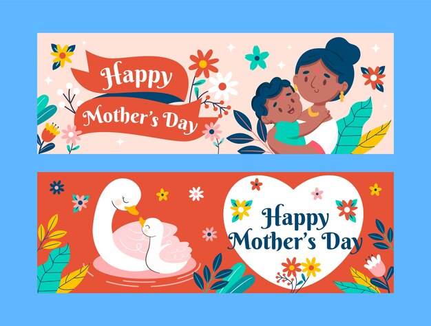 Pacote de banners horizontais de venda de dia das mães plano