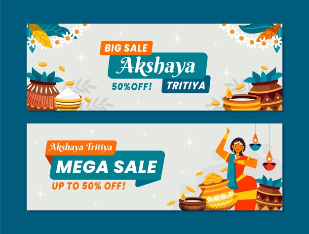 Pacote de banners horizontais de venda plana akshaya tritiya