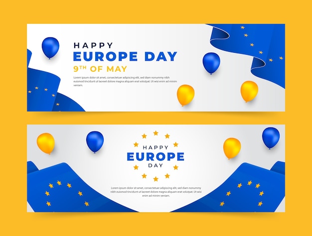 Vetor grátis pacote de banners horizontais do dia da europa gradiente